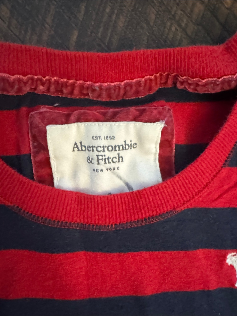 Abercrombie & Fitch Red and Navy Striped Long Sleeve Tee - Picture 2 of 4